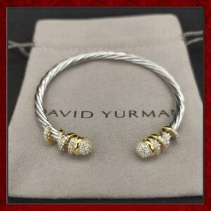 NEW David Yurman 4mm spiral wound diamond studded bracelet